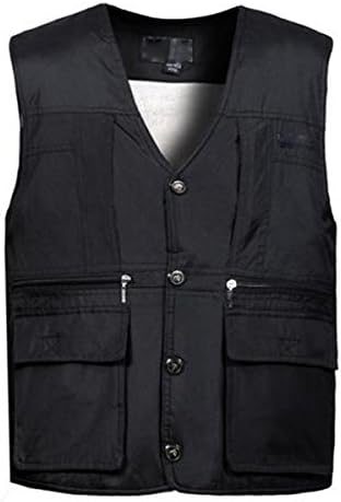 NSMJ Men's Casual Fashion Vest Multi-pocket Outdoor Thickening Cashmere Warm Fishing Photography Vest,Black-XL