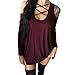 Produktbild DOLDOA Damen bekleidung Damen Oberteile,DOLDOA Einfarbig Schulterfrei Vorne Bandage Langarm T-Shirt Bluse Tops Pullover (EU:48, Rot - Schulterfrei Vorne Bandage Bluse)