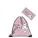 Produktbild HELLATHUND Fashion Schule Weiblichen Beutel Beuteltasche Hipster Tasche Rucksack Turnbeutel mit Kosmetiktasche für Mädchen 2er/Pack (Cute Horn)