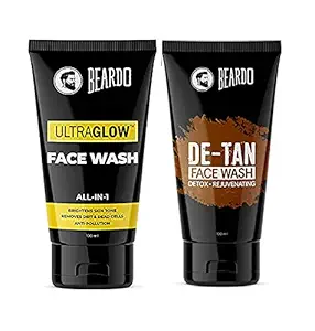 Beardo Ultraglow Facewash & De-tan Facewash for Refreshing Skin | Made in India (Pack of 2)