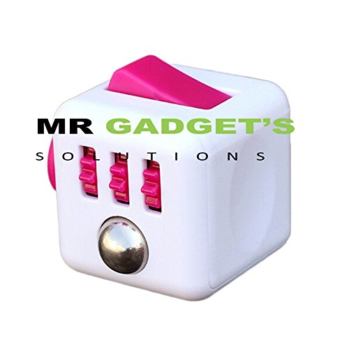 Fun Fidget Cubes 6 Sided Cube Adult Anxiety Stress Relief Cube Toys Gift-White/Pink