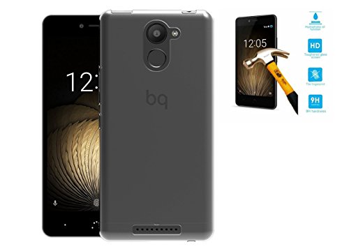 Funda TPU lisa para BQ Aquaris U Plus 100  TRANSPARENTE   Protector de cristal templado