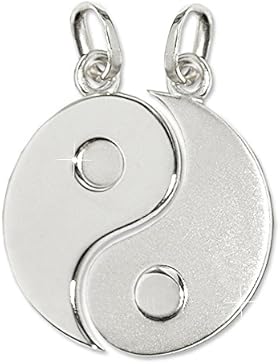 CLEVER SCHMUCK 2 Silberne große geteilte Partneranhänger Yin Yang Ø 20 mm matt und glänzend STERLING SILBER 925...