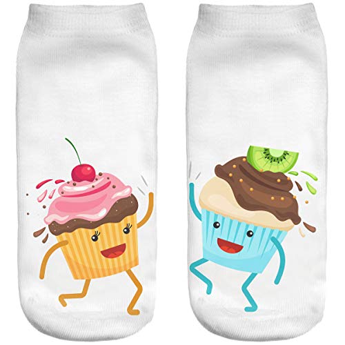 Ferocity Lustige Socken Sneaker Halbsocken Strümpfe Sportsocken Füßlinge mit Motiv 3D Muffins [001]