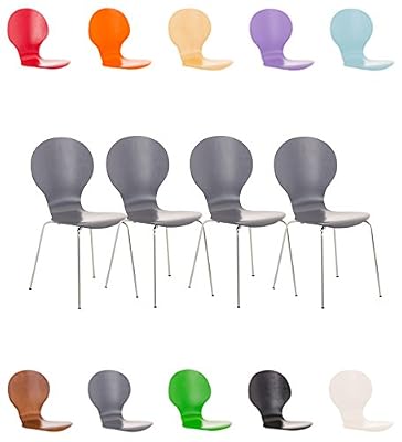 CLP Lot de 4 Chaises Empilables Robustes Diego, Chaises Empilables en Bois avec Dossier, Siège Confortable en Forme Ergonomique, Hauteur Assise 45 cm, Charge Max/Chaise 120 kg, 12 Couleurs: Gris