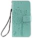 Produktbild Homikon PU Leder Hülle Retro Schön Katze und Baum Schutzhülle Brieftasche Ledertasche Weiche Bookstyle Case Handyhülle Kartenfächer Flip Etui Kompatibel mit Samsung Galaxy A40 - Grün