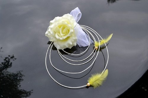 Autoschmuck Rattan Feder Autodeko Hochzeit Dekor Verschiedene Variante Komplett (Gelb, Basis) - 2