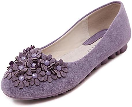 Mineroad Women Closed Toe Breathable Flowers Solid Color Ballet Flats Elegant Round Toe Casual Shoes Purple UK 6.5