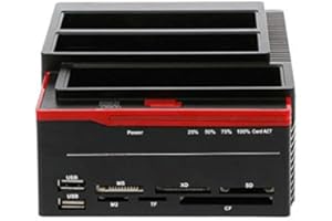 BRUCE & SHARK Station d’Accueil à 3 emplacements pour Disque Dur HDD 2,5’’/3,5’’, IDE/SATA, avec lecteurs de Cartes et Fonction Clone intégrés