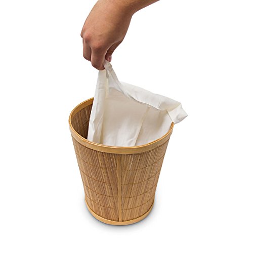 Relaxdays Papierkorb Bambus rund HBT ca. 29 x 25,5 x 25,5 cm Bambus-Eimer mit herausnehmbarer Stoffeinlage für Büro und Arbeitszimmer, leichter und handlicher Aufbewahrungskorb für zu Hause, natur - 5