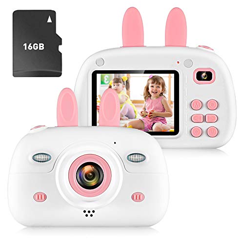 ZEEPIN Appareil Photo pour Enfants, Caméra Enfant 1080P HD 8M Objectif Avant et Arrière, Ecran LCD 2.4 Pouces avec Carte TF 16G pour Filles Rose