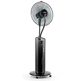 OneConcept Big Blizzard - Ventilador de pie humidificador multifunción (100W potencia, 41cm diametro, velocidad variable, temporizador, pantalla led, mando a distancia, modo brisa, base con ruedas, cabezal movible, negro)