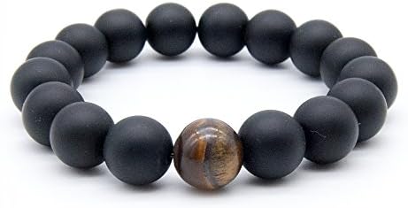 Anbivi Mens Black Matte Agate &amp; Tiger Eye Stone 12MM Gemstone Beads Healing Crystal Elastic Bracelet