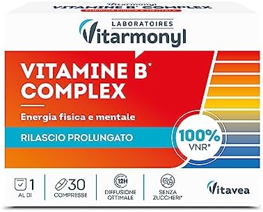 Vitamine B Complex - Energia Fisica e Mentale - Integratori Stanchezza - Multivitaminico - Vitamina B - Senza Zuccheri - 30 Compresse - Vitarmonyl