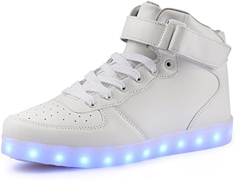 TULUO Kid &amp; Men &amp; Woman USB Charging LED 7 Colors Light High Top Sneakers Light shoes White 31 EU - 11.5 Child UK