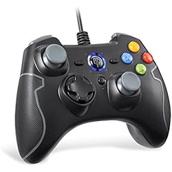 EasySMX Controlador de Juego con Cable, Vibracion Dual, USB Conexión, Función Turbo y Trigger, Gris