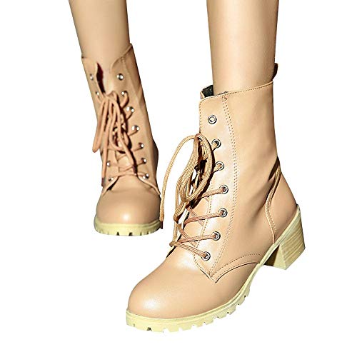 Preisvergleich Produktbild Geili Stiefeletten Damen Schnürstiefel Halbschaft Lederstiefel mit Halbhohe Blockabsatz Frauen Übergrößen Fleeces Gefüttert Wasserdicht Boots Schnürstiefeletten Biker Keilstiefel