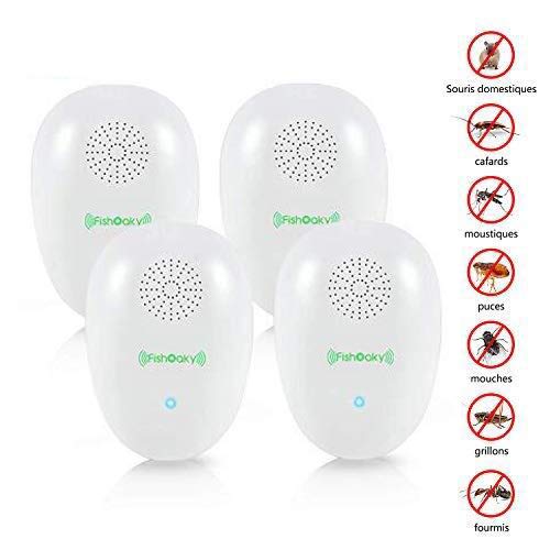 Preisvergleich Produktbild FishOaky Ultraschall Schädlingsbekämpfer, Elektronisches Pest Repeller, 4 Pack Mäusevertreiber Ultraschall mit Nachtlicht für Mäuse,Fliegen,Mücken, Spinnen,Nagetiere,Schabe, Ameisen,Insekten