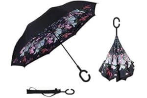 Manfâ Parapluie inversé, Parapluie Coupe-Vent, Parapluie inversé, Parapluies pour Femmes avec Protection UV, Parapluie à l'envers avec poignée en Forme de C avec Sac de Transport