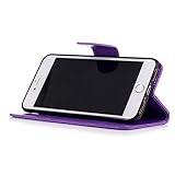 FESELE Schutzhülle für [iPhone 7 Plus] Schmetterling Blumen Prägung Brieftasche Hülle Leder Tasche Flip Case Handyhülle mit Standfunktion und Magnetverschluss, iPhone 7 Plus Flip Hülle Bookstyle Lanyard Wallet Cover Kartenfach Ledertasche Leder-Mappen-Karten-Slot-Abdeckung für iPhone 7 Plus + Blau Eingabestift Stylus Touch Pen-Schmetterling,lila - 4
