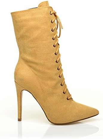 Spring Mustard Yellow Faux Suede Lace Up Peep Toe High Heel Ankle Boots Size UK 6 EU 39