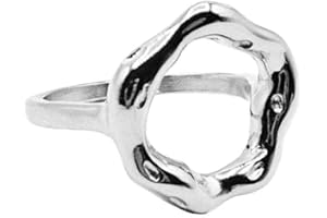 GOLDENCAT Anillo Luna Llena, Anillo Plateado con Forma de Luna, Anillo Acero Forma Circulo Irregular, Acero Inoxidable