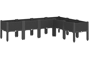 vidaXL Jardinière avec Pieds, Lit Surélevé, Bac à Fleurs, Pot de Plantes Jardin Patio Terrasse Arrière-Cour Extérieur, Noir 160x120x42 cm PP