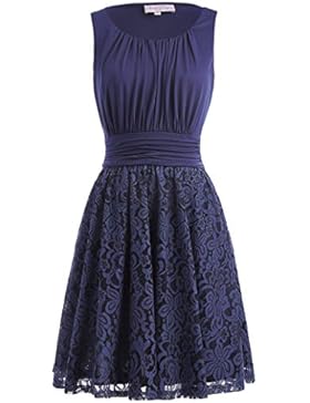 Belle Poque Sommer Retro Rockabilly Kleid A-Linie Ärmellos kleid Spitze Verbindung Kleid Knielang Partykleid MY291