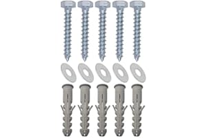 Auline M8 x 60mm Masonry Brick Wall Fixing Screw Bolts with Plugs & Washers for Aerial Satellite Sky Dish TV Bracket Fence Shelves Mounting (Pack of 5)
