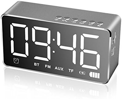 EAAGD LED Alarm Clock with Bluetooth Speaker and FM Radio, Stereo Sound Speaker Built-in TF Card,LED Nightstand Clock and LED Dimmable Display (Grey)
