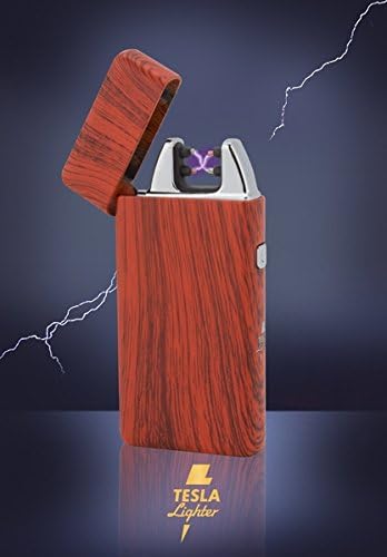 TESLA Lighter T05 | Arc lighter, Plasma Double-Arc, electronically rechargeable, rechargeable with power via USB, without gas and gasoline, with charging cable, in noble gift box, red wood look
