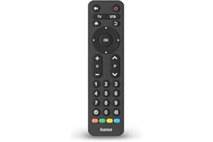 ‎HAMA Hama Uniwersalny pilot na podczerwień TV, duże przyciski, sterowanie 2 urządzeniami, funkcja nauki, zaprogramowany, kompatybilny z LG/Samsung/Sony/Hitachi/TCL/Philips/Panasonic Smart TV, czarny