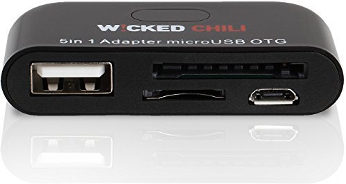 Wicked Chili 5in1 microUSB OTG Adapter mit Verlängerungskabel für Tablet / Smartphone (z.B. Tab S2, Xperia, SurfTab) – USB Host für Tastatur, Maus, Festplatte, Stick, micro USB, SD/MMC, Micro-SD - 4