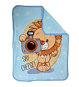 Baby Blanket Soft Cozy 300 GSM Winter Blanket for Boy and Girl Blanket or Baby Wrap Bright Colours and Quality Material Blanket Throw 41 X 31 Inches (Lion Sky Blue)