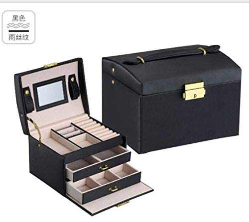 Preisvergleich Produktbild DDPP Extra Große Schmuck Aufbewahrungsbox - Klassische Bracket Moderne Schließung, Schublade, Großer Spiegel Und 4 Frauen Tray - Ohrring Halskette Armbanduhr - PU-Leder,4