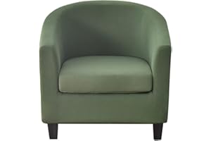 WWQQKJ Stretch Cover for Chesterfield Armchair for 1 Seater, 2 Pieces, Plain Non-Slip for Cocktail Chair with Seat Cover for Bar, Living Room, Bedroom, Club (Army Green)