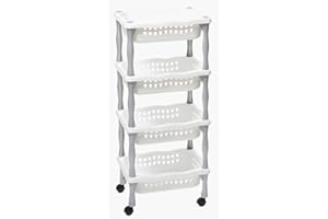 SF SAVINO FILIPPO Carrello portatutto salvaspazio rettangolare bianco e grigio in dura plastica di resina porta frutta verdura vivande cucina vestiti con ruote