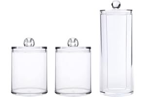 DOULEIN Distributeur de Cotons ，3 Pcs Boite à Coton Tiges Bocaux de Rangement Organiseur de Maquillage en Acrylique，pour Cotons-tiges et Tampons de Coton
