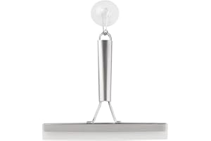 mDesign Rasqueta limpiacristales para mamparas de ducha – Limpiacristales con ventosa para colgar – Limpiador de cristales para baño, cabinas de ducha y azulejos – Acero inoxidable plateado