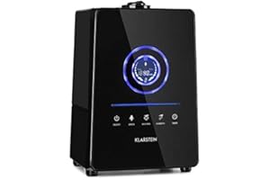Klarstein Monaco - humidificateur d'air, rafraîchisseur d'air, atomiseur, ioniseur, ultrasons, réservoir d'eau 6 litres, rétroéclairage LED Bleu, 3 puissances, Filtre antibactérien, Noir