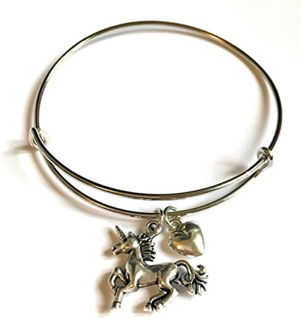 FizzyButton Gifts Unicorn and heart charm expandable bangle bracelet in pink gift bag