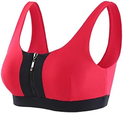 Doufine Womens Vest Shockproof Lingerie Push Up Running Zip Up Hit Color Sport Bra S Red