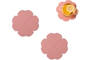 WOO MANTO Lot de 2 Tapis en Silicone Trèfle à Quatre Feuilles - Dessous de Plat Anti-Dérapant - 15,8 cm - Multifonction pour Cuisine, Salle de Bain, Plantes (Rose)
