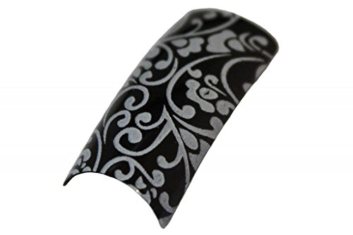 Effect Beauty 50pcs Black & White Swirl Flowers Acrylic Pre-Designed Nail Tips - Tip Sizes 1-10