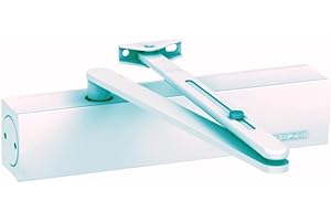 Geze Türschließer TS 2000 NV BC silber mit Feststellgestänge und Montageplatte für einflügelige Türen bis 1100 mm, Schließkraft stufenlos und Endschlag über Ventil einstellbar- 22,6x5,1x6cm