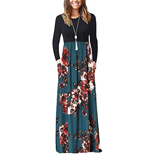 Femme Chic Elégant Charmant Bohème Kaftan Robe Longue Maxi Col V Mangches Longue Imprimé Floral Tunique Robe Femmes Rayures Impression V-Cou Manches Longues Robe en Mousseline De Soie Plage Mini Robe