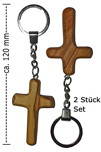 2 Stück Set Schlüsselanhänger Kreuz schmal Holzkreuz ca. 120 mm inkl. Anhänger, Holzanhänger, Olivenholz, Israel, Bethlehem, CleanPrince, Schlagworte: Ostern Weihnachten Muttertag Valentinstag Katholikentreffen Katholikentag Geschenk Taufe Hochzeit Silberhochzeit Verlobung Liebe Goldene Hochzeit Geburtstag Jubiläum Oma Opa Mama Papa Souvenir Erinnerung geschnitzt Firmung Holz Schlüssel Schlüsselbund Schlüsselanhänger Kommunion Konfirmation - 