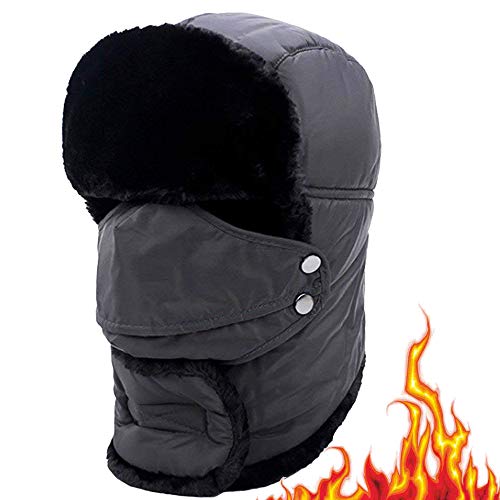 Preisvergleich Produktbild Huttoly Wintermütze mit OhrenklappenDunkelgrauHut, Wintermütze mit Fellmütze, Kunstfellmütze. Fliegermütze hält warm beim Skifahren, Schlittschuhlaufen und Anderen Outdoor-Aktivitäten.