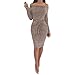 Produktbild Damen Kleider, GJKK Damen Winter Bodycon Elegant Schulterfrei Langarm Schlank Langarm Enges Kleid Abend Party Minikleid Abendkleid (Khaki, S)