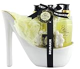 BRUBAKER Cosmetics - Coffret de bain & beauté - Vanille - 6 Pièces - Escarpin décoratif - Blanc/Doré - Idée cadeau Femme
